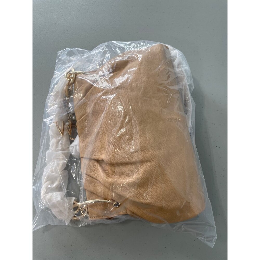 C Wonder by Christian Siriano Genuine Leather Clutch Crossbody Tan Gold Neutral - Picture 2 of 8